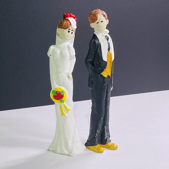 Vintage Bride & Groom Figurines 6" Hand-Painted Ceramic Wedding Cake Topper Coll - Picture 6 of 8